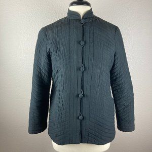 I. Magnin Vintage 80s Black Silk Quilted Mockneck Jacket - M